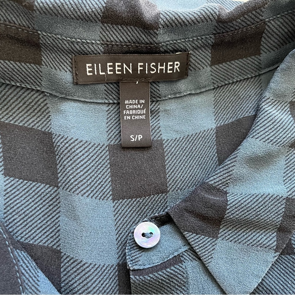 EILEEN FISHER 100% SILK BUFFALO PLAID BUTTON DOWN TUNIC SIZE SMALL SOPHISTICATED - Picture 3 of 7